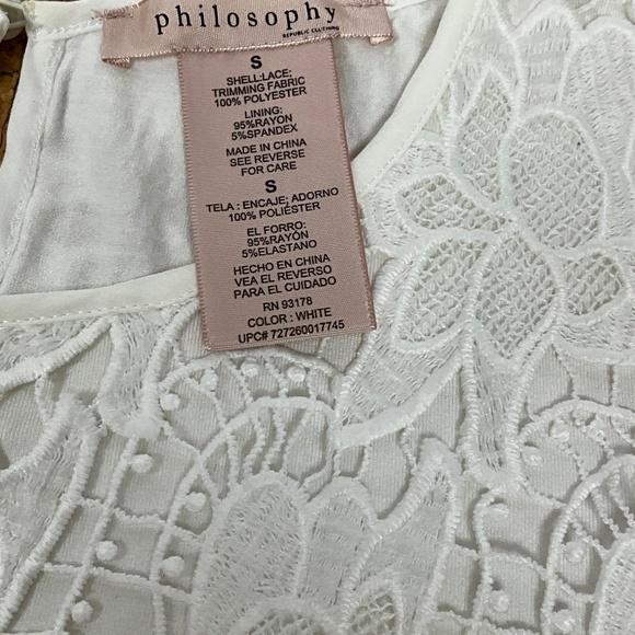 Philosophy White Floral Lace Top Women’s Small Short Sleeve Sheer Overlay Blouse - Picture 9 of 11